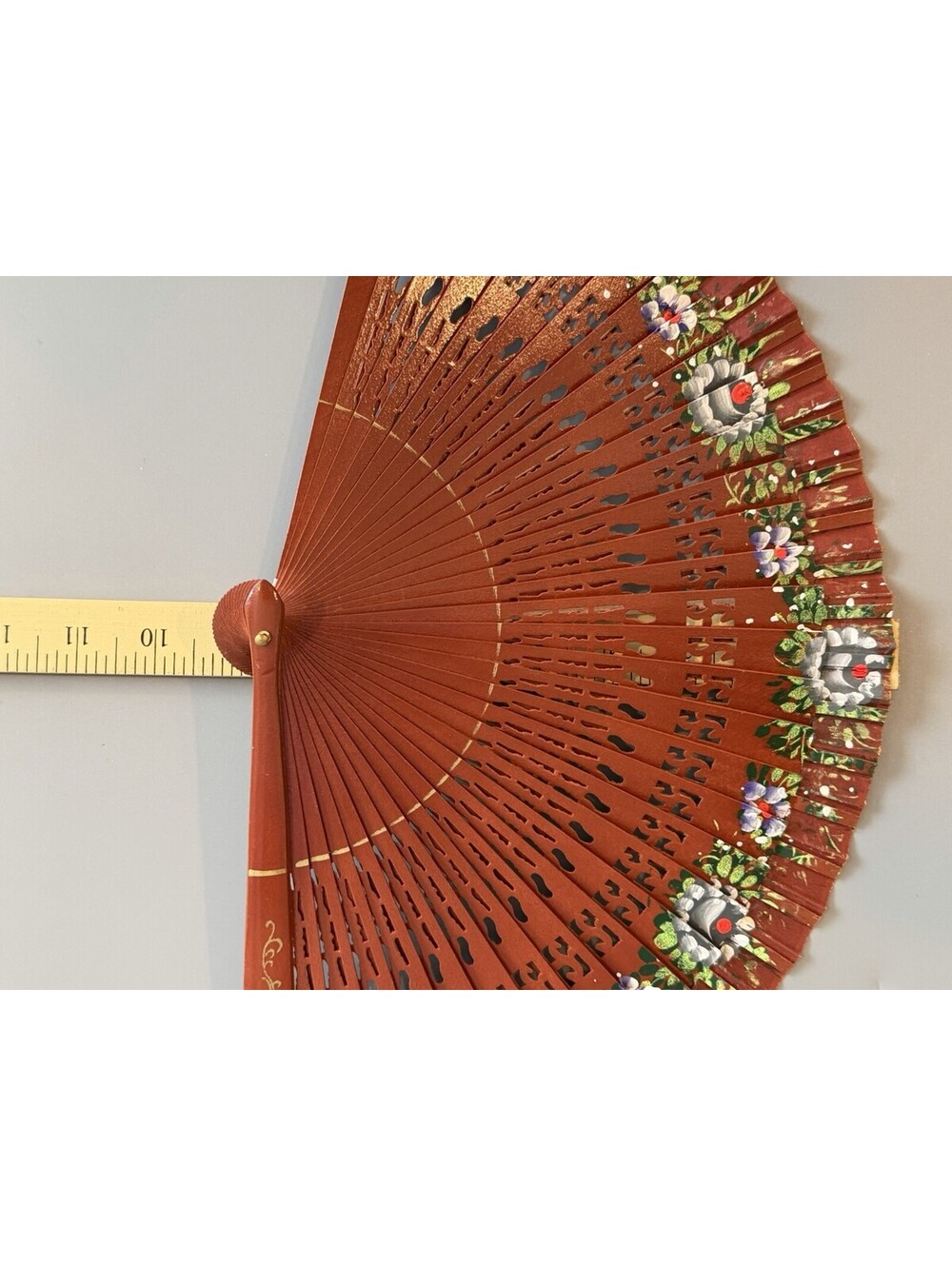 Vintage Hand Painted Spanish Fan with Lacquered Wood Frame 17” Large Great Cond - Picture 11 of 14